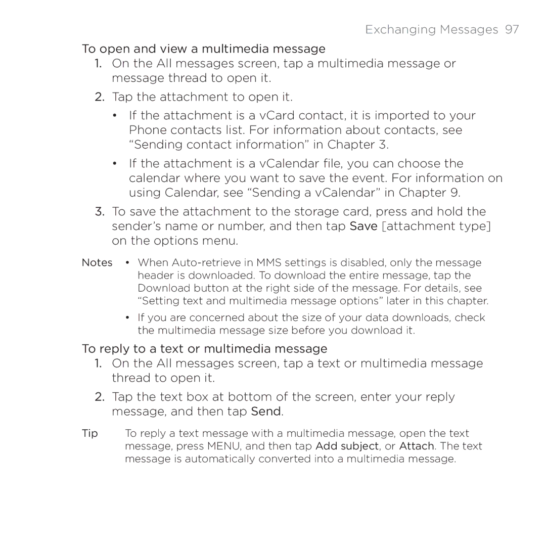 HTC 200 manual Exchanging Messages  